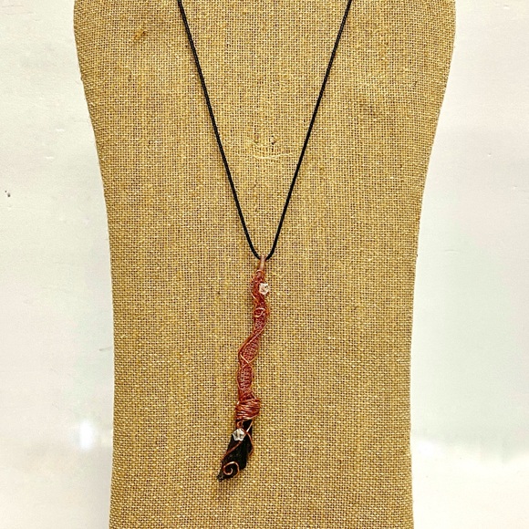 HANDMADE Halloween Witch’s Broom Hand Wrapped Bare Copper Kyanite Fan Pendant - Picture 4 of 10